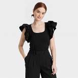 Women's Double Flutter Short Sleeve Slim Fit Top - A New Day™
