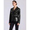 INSPIRE CHIC Women's Notched Lapel Faux Leather Double Breasted PU Work Formal Jackets - 2 of 4