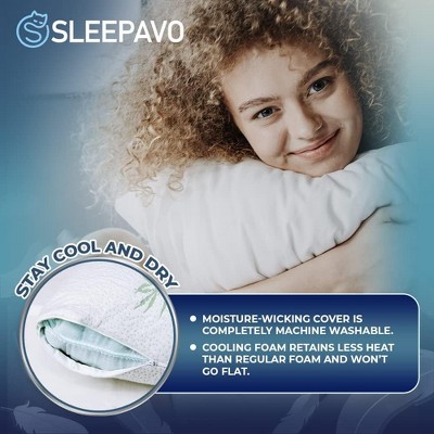 Queen Size Cooling Memory Foam Bed Pillows with Bamboo Cover - Set of 2