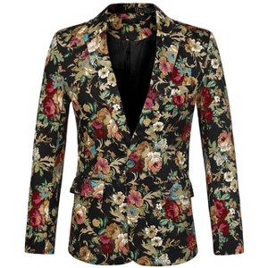 Lars Amadeus Men's Slim Fit One Button Prom Floral Print Blazer Jacket - 1 of 4