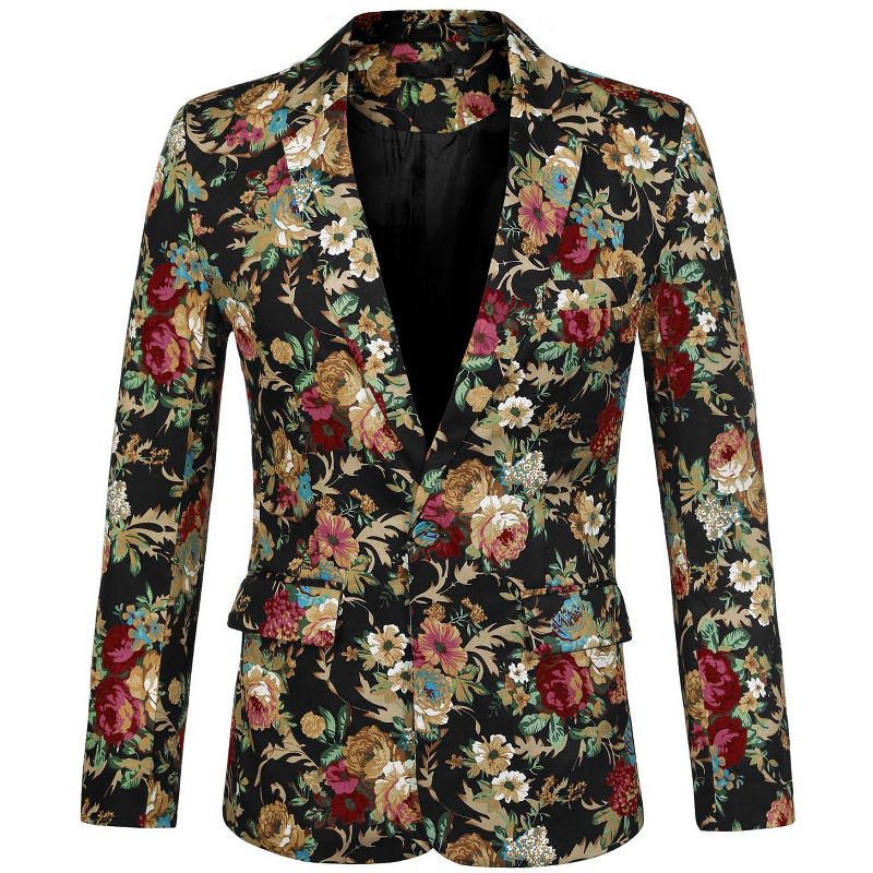 Lars Amadeus Men's Slim Fit One Button Prom Floral Print Blazer Jacket, 1 of 8