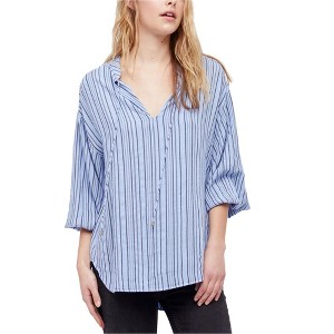Free People Womens Bishop Sleeves Striped Tunic Blouse - 1 of 1