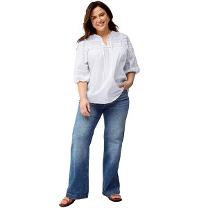ellos Keyhole Neck Blouse With Crochet Trim - 1 of 4
