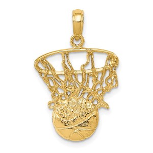 Black Bow Jewelry 14k Yellow Gold Swoosh Basketball Through Net Pendant - 1 of 4