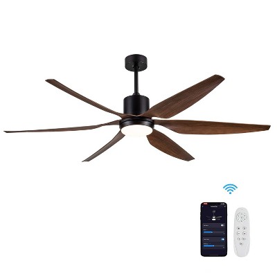 BestParts 66" Vintage Ceiling Fan with LED Lighting - Brown Blades, 6-Speed Control, Remote & App