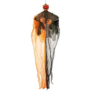 Costway 6 FT Light-up Hanging Pumpkin Ghost with Red Glowing Eyes & Bendable Arms - 1 of 4