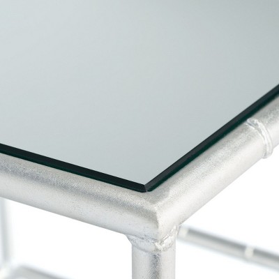 Chic Rory Silver Square Mirrored Accent Table with Faux Bamboo Base