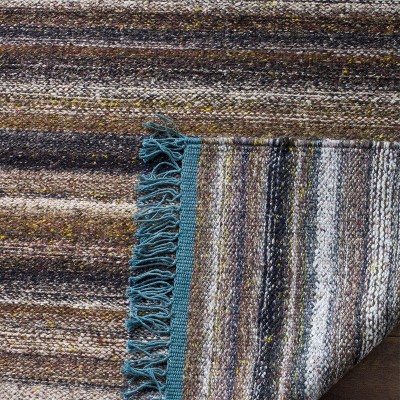 Grey and Purple Flat Woven Wool Area Rug, 4' x 6'