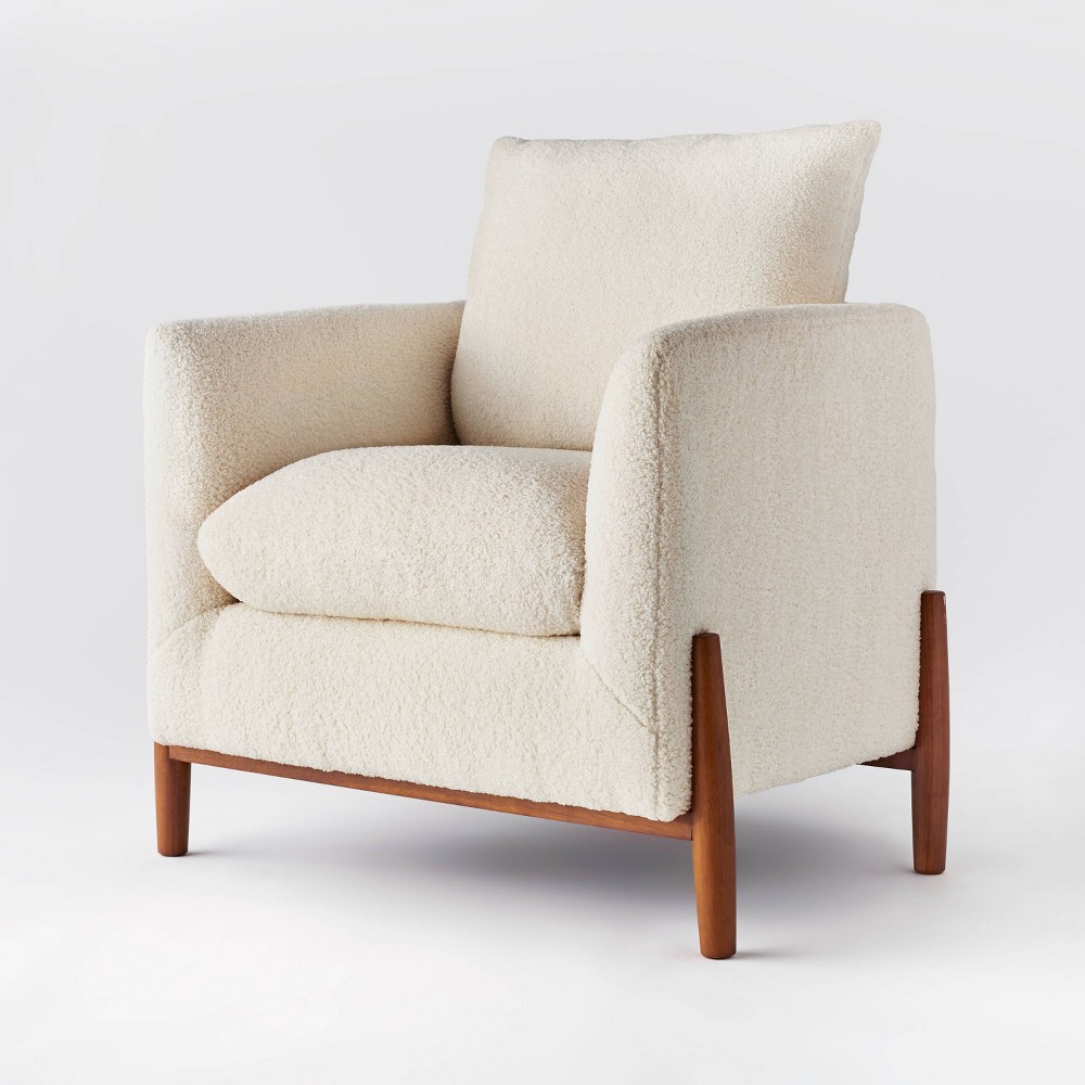 Photos - Chair Elroy Accent  with Wooden Legs Cream Faux Shearling - Threshold™ desi