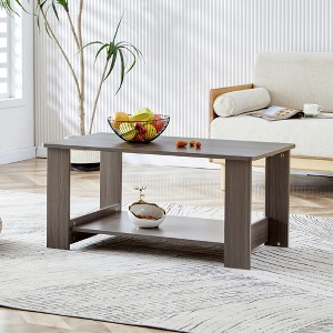 XIYUYEU Modern Rectangle Walnut Textured Coffee Table Side Table Display Stand with Storage Shelf for Living Rooms, Offices - 1 of 4