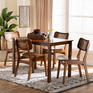 Baxton Studio Estera Mid-Century Modern Wood and Rattan 5-Piece Dining Set - 1 of 4