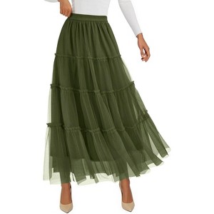 Tulle Skirts for Women 2025 Fall Fashion Elastic High Waisted Fairy Tiered Flowy A-Line Casual Maxi Long Skirt - 1 of 4