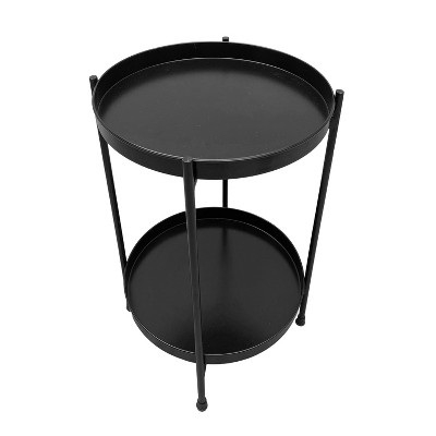15" Black Metal Round Tray Top Side Table with Foldable Legs