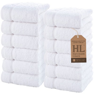 Hawmam Linen Luxury Cotton Washcloths 13x13 Inch - Large Hotel Spa Bathroom Face Towel | 12 Pack |
