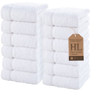 Hawmam Linen Luxury Cotton Washcloths 13x13 Inch - Large Hotel Spa Bathroom Face Towel | 12 Pack | - 1 of 4