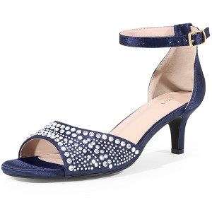 BLISSFUL STEP Women's Rhinestone Ankle Strap Kitten Heel Sandals - 1 of 4