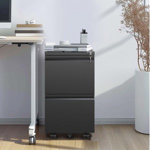 2 Drawer Metal Mobile File Cabinet, Rolling File Cabinet with Lock for Hanging Legal/Letter/A4 Size, Fully Assembled Except Wheels-Black-The Pop Home - 1 of 4
