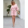 Rompers for Women 2023 Summer Casual V Neck Short Jumpsuits Belted Wrap Flared Half Sleeve Waist Tie Romper - 4 of 4