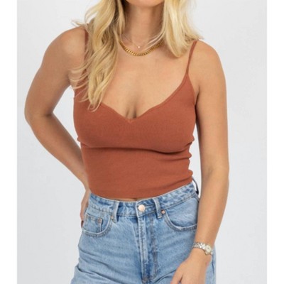 Women's V-NECK DETAIL THICK KNIT TANK - OLIVACEOUS