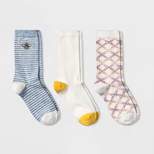 Women's Embroidered Bee 3pk Crew Socks - A New Day™ Heather Gray/Cream/Yellow 4-10