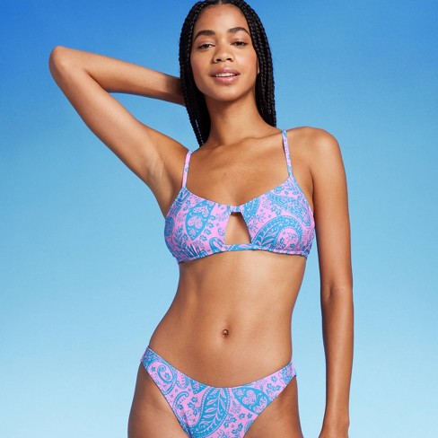 Women's Paisley Print Cut Out Bralette Bikini Top - Wild Fable™ Blue/pink  Xxs : Target