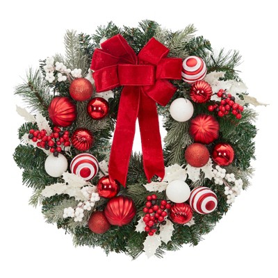 Christmas Wreath, Artificial Christmas  Wreaths, Xmas Wreath with Pine Cone and Berries, Xmas Decorations for Windows, Wall, Mantel,  Front Door