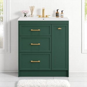 Mshliw 30" Classic Bathroom Vanity with Ceramic Sink, 3 Drawers Including Double-Layer, Gold Handles, for Small Spaces - 1 of 4