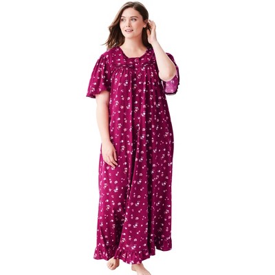 Dreams & Co. Plus Size Long Floral Print Cotton Gown