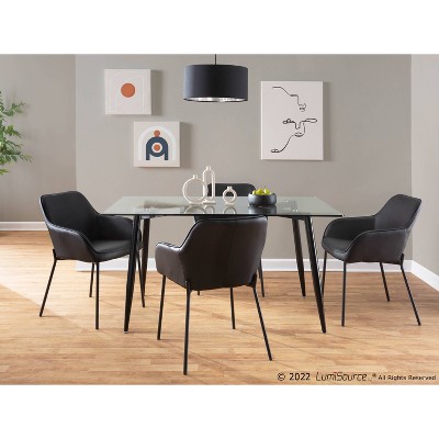 Black Faux Leather and Metal Dining Chairs, Set of 2