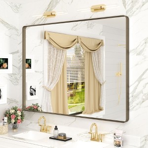 Apmir 48 in. W x 36 in. H Rectangular Aluminum Alloy Framed and Tempered Glass Wall Mirror in Brushed Bronze - 1 of 4