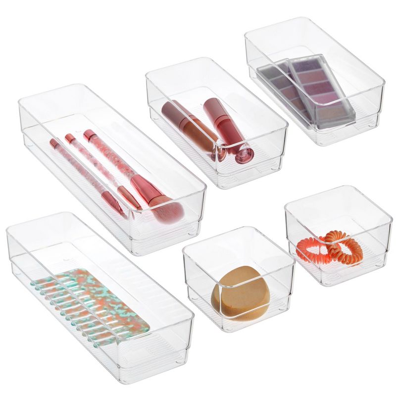 Juvale 6-Piece Set Clear Plastic Drawer Organizer Bin Basket for Office Desk Storages, 3 Assorted Sizes, 5 of 9
