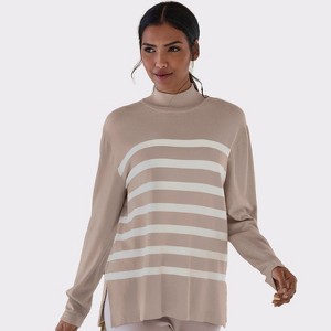 Women's Striped Mock Neck Sweater - LASCANA - 1 of 4