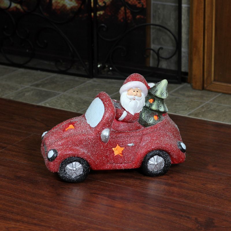 Northlight 14" Red LED Lighted Magnesia Glitter Car with Santa Claus Christmas Tabletop Decor, 3 of 4