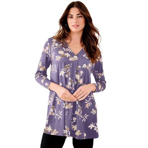 Roaman's Banded V-Neck Blouse - 1 of 2