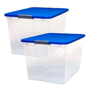 Homz 64 Quart Secured Seal Latch Extra Large Single Clear Stackable Storage  Container Tote With Blue Lid For Home, Garage, Or Basement (4 Pack) : Target