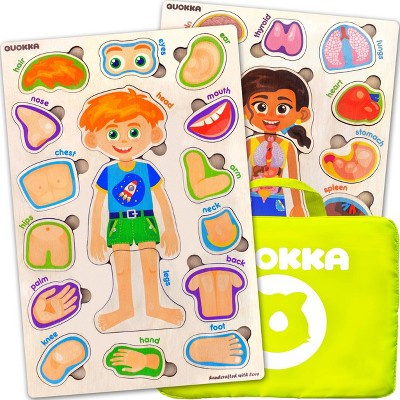 QUOKKA Body Parts Woodent Puzzles for Kids, 2x SET Toys Human Body Anatomy Skeleton, Educational Toy for Boys & Girls