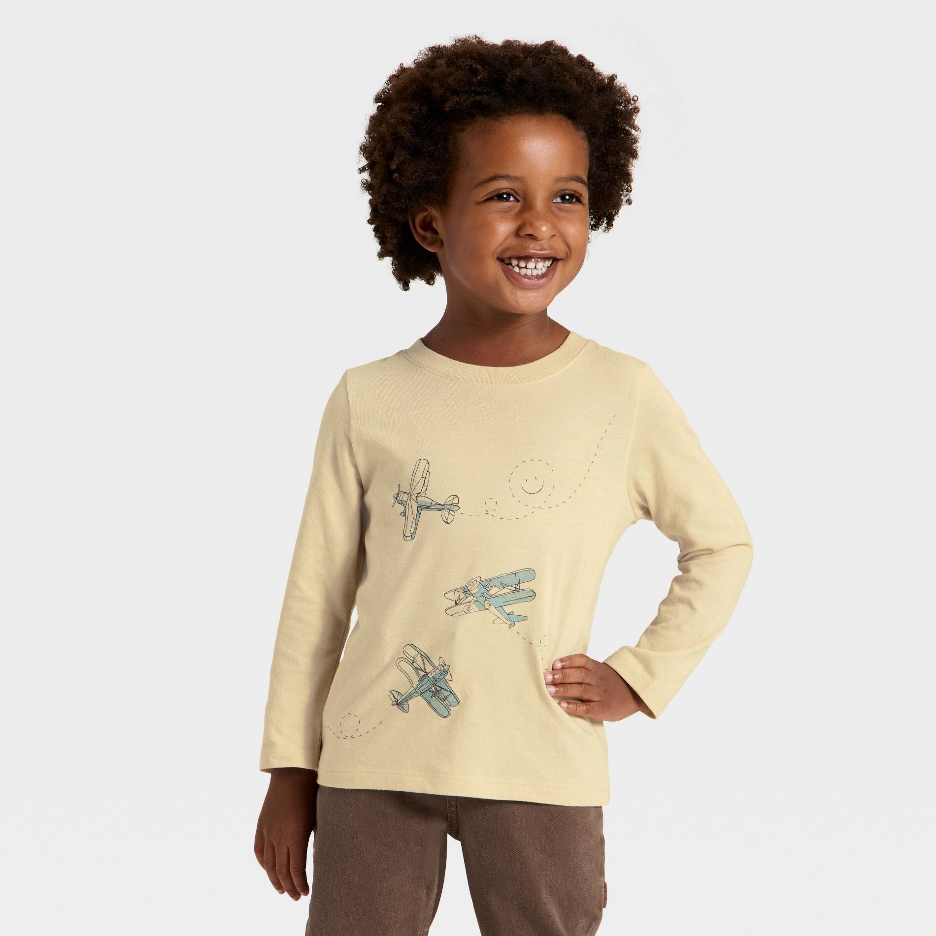 Toddler Boys' Long Sleeve Airplane Graphic T-Shirt - Cat & Jack™ Khaki 2T