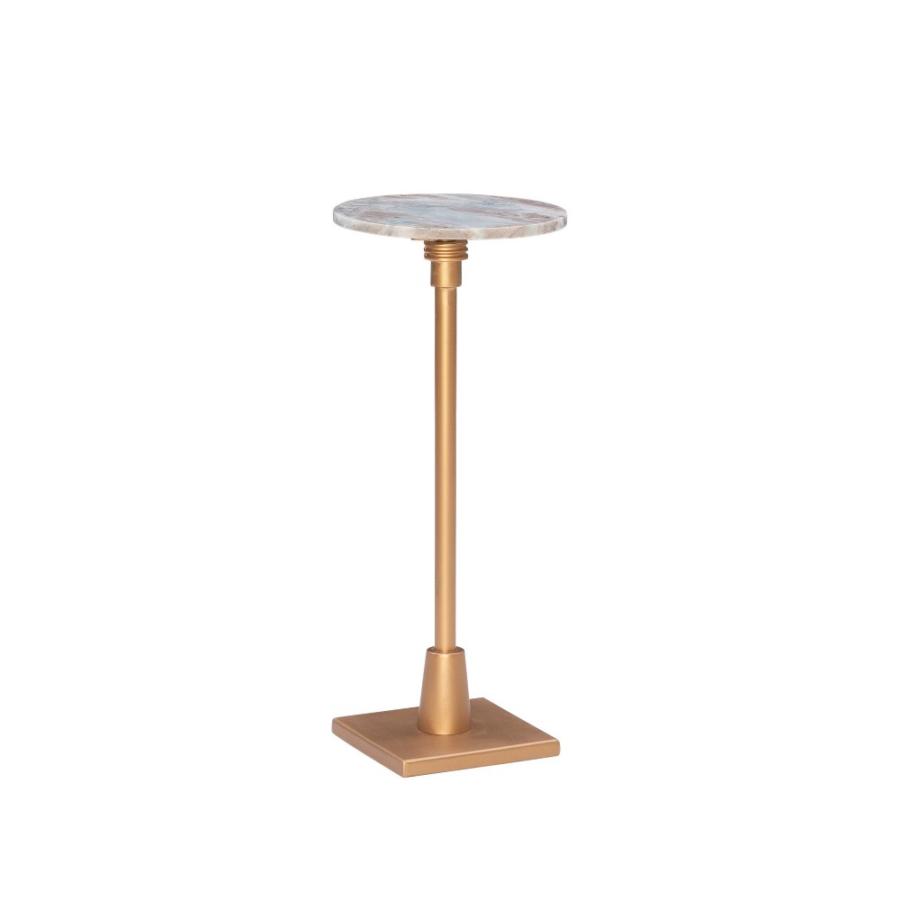 Powell 10.5" Adina Adjustable Marble Height Drink Table Gold/Sandy: Iron Frame, No Assembly Required