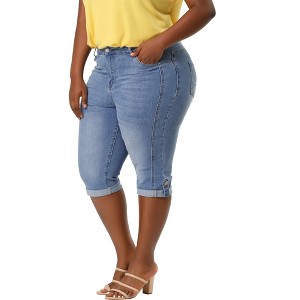 Agnes Orinda Women's Plus Size Mid-Rise Curvy Skinny Stretch Denim Jean Capri - 1 of 4