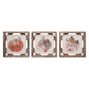 Transpac Wood Framed Pumpkin Decor Set of 3 Fall Harvest Home Decorations - 1 of 1