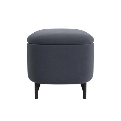 Ellipse Blue Velvet Storage Bench with Metal Legs