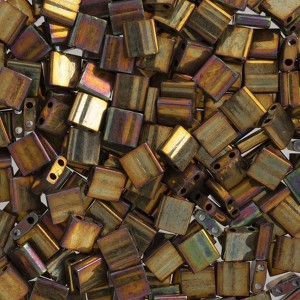 John Bead Miyuki Tila Beads 5x5mm 2-Hole TL0462V Gold Opaque Iris Metallic, 5.2Gms Vial - 1 of 2