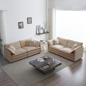 2 Pieces Upholstered Loveseat and Couch for Home Office Lounge and Living Room Beige Chenille - 1 of 4