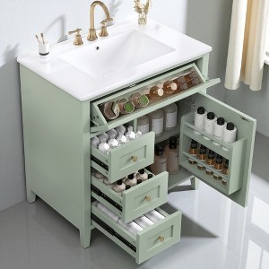 Mshliw 30" Freestanding Bathroom Vanity with Sink, 3 Drawers & Adjustable Shelf, MDF & Rubberwood Cabinet, Faucet Not Included - 1 of 4