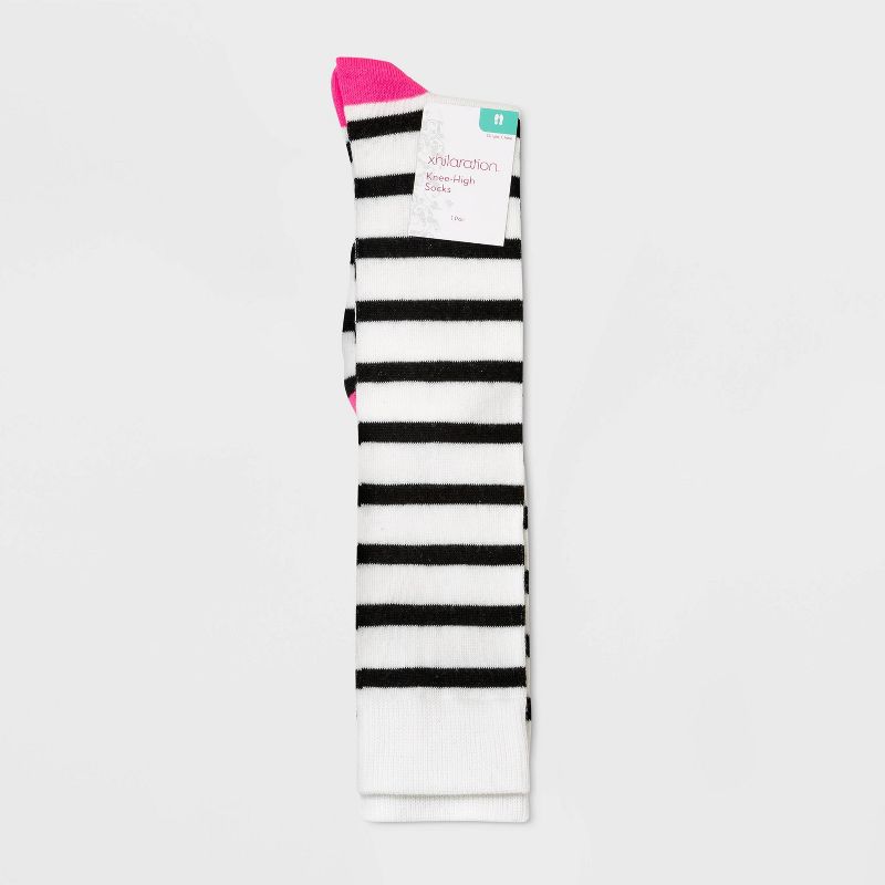 Women&#39;s Striped Knee High Socks - Xhilaration&#8482; White/Black/Pink 4-10, 2 of 3