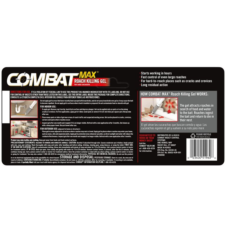 Combat Max Roach Killing Gel - 2.1oz: Indoor Pesticide, Ready to Use, Fipronil Formula, 6 of 8