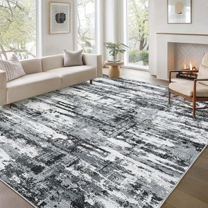 9x12 Black/Grey Abstract Rug,Washable Ultra-Thin Low-Pile Non-Slip Throw Carpet for Living Room,Bedroom,Office, Foldable Stain-Resistant Floor Cover - 1 of 4