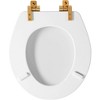 Benton Soft Close Round Enameled Wood Toilet Seat Never Loosens Brushed Gold Hinge White - Mayfair by Bemis - image 3 of 4
