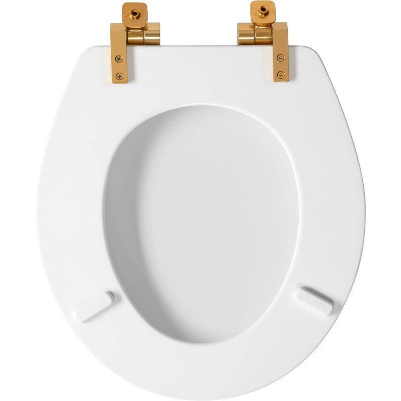 Benton Soft Close Round Enameled Wood Toilet Seat Never Loosens Brushed Gold Hinge White - Mayfair by Bemis, 4 of 9