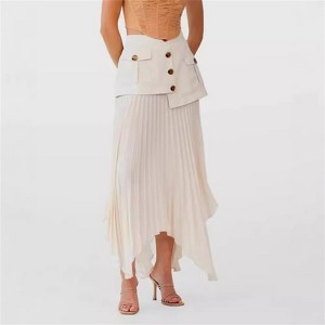 Clotth Women's Irregular Maxi Skirt - High Waist Dressy Chiffon Maxi Skirt,Flowy Patchwork A-Line Long Pleated Skirt with Multiple Pockets - 1 of 4